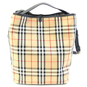Burberry Beige Black Canvas Leather Shoulder Bag ( )