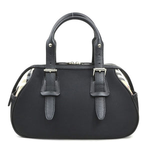 Burberry Beige Black Nylon Canvas Leather Handbag ( )