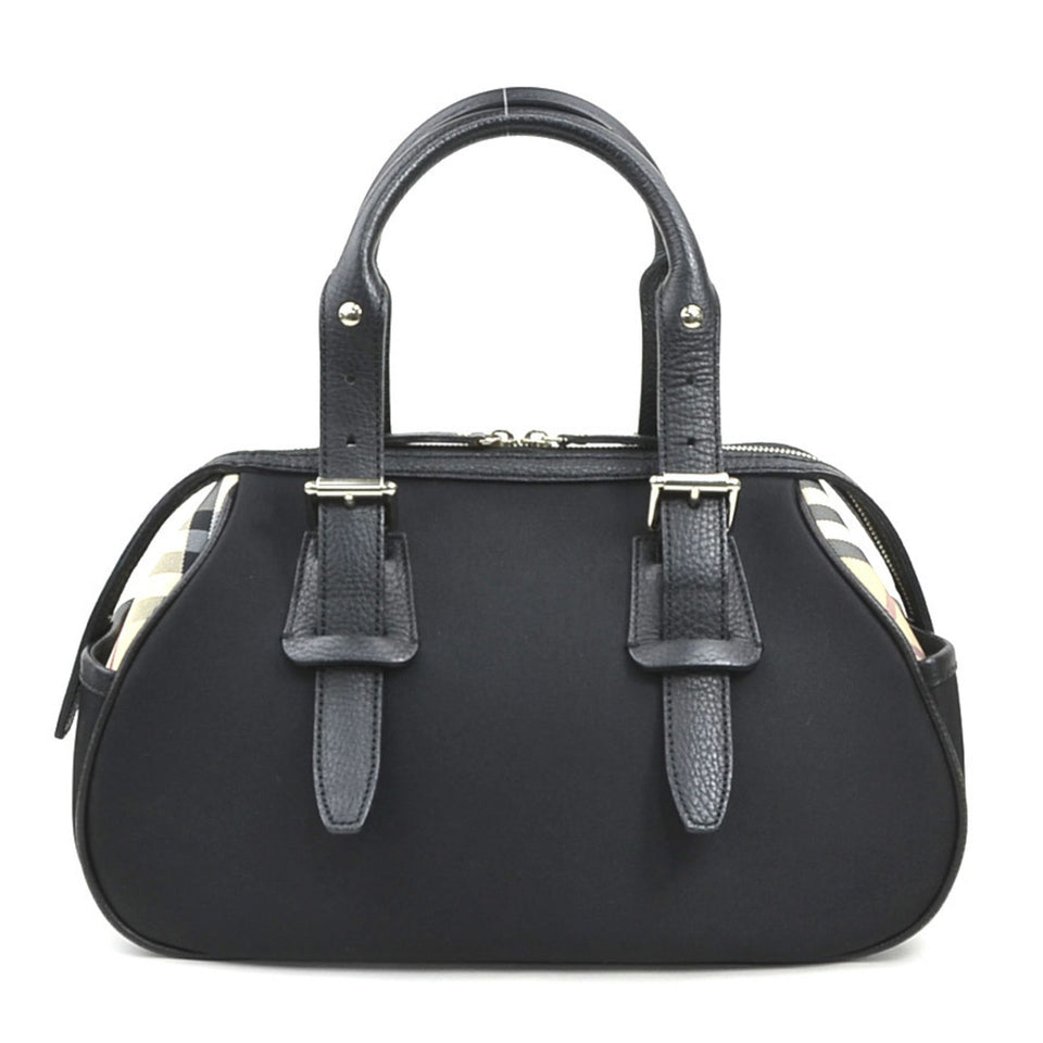 Burberry Beige Black Nylon Canvas Leather Handbag ( )
