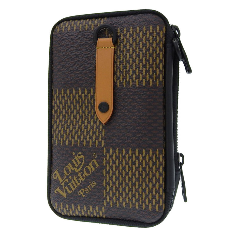 Louis Vuitton Damier Ebene Giant Double Phone Pouch Shoulder Bag Tortoise