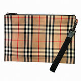 Burberry Beige Brown Canvas Leather Clutch Bag ( )