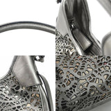 Burberry Beige Metallic Gray Leather Canvas Shoulder Bag ( )