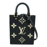 Louis Vuitton Petit Sac Plat Shoulder Bag Black Beige Monogram empreinte leather