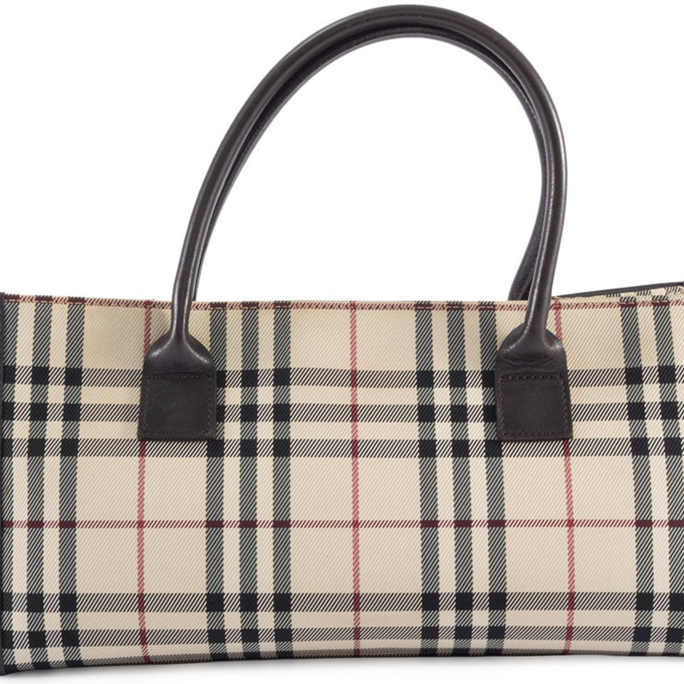 Burberry Beige Brown Canvas Leather Handbag ( )