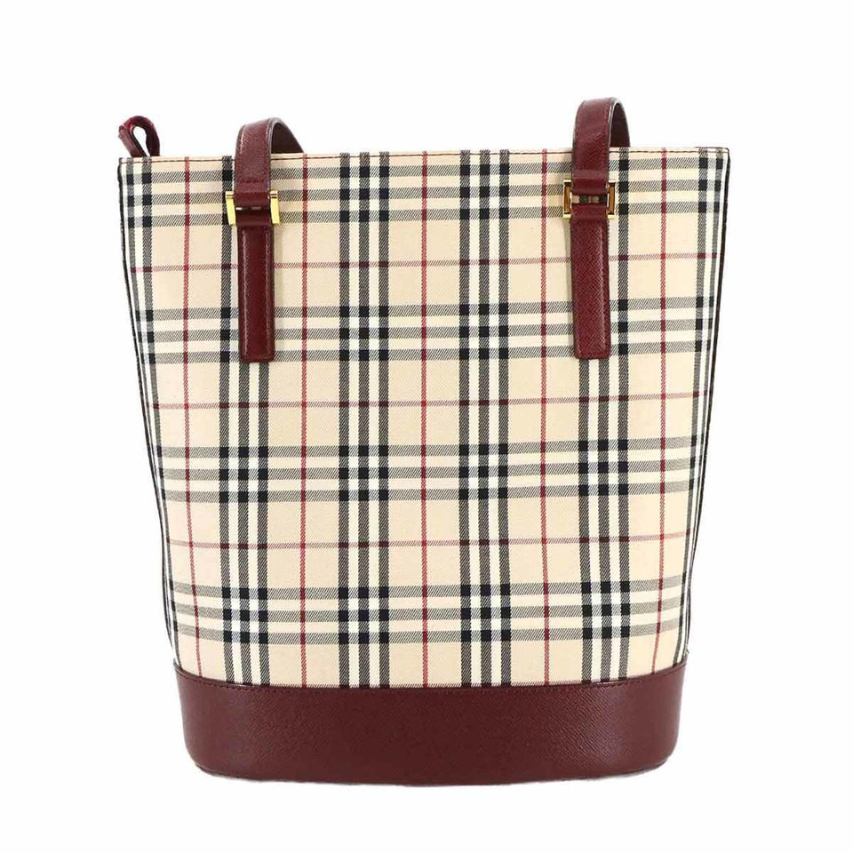 Burberry Beige Bordeaux Canvas Leather Tote Bag ( )