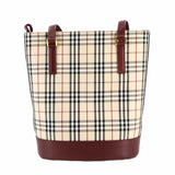Burberry Beige Bordeaux Canvas Leather Tote Bag ( )