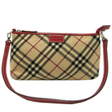 Burberry Blue Label Beige Red Color Felt Leather Shoulder Bag ( )