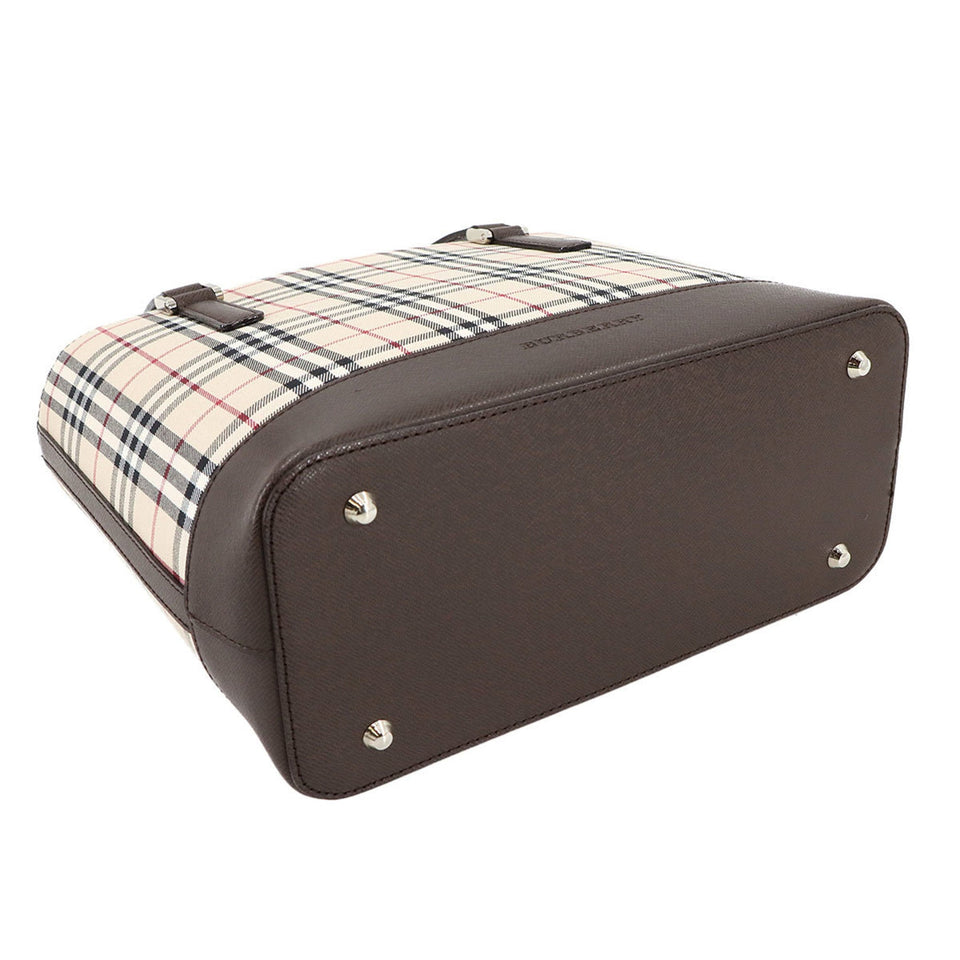 Burberry Beige Brown Canvas Leather Handbag ( )