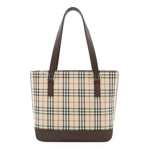 Burberry Beige Black Bordeaux Canvas Leather Shoulder Bag Tote Bag ( )