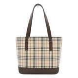 Burberry Beige Black Bordeaux Canvas Leather Shoulder Bag Tote Bag ( )