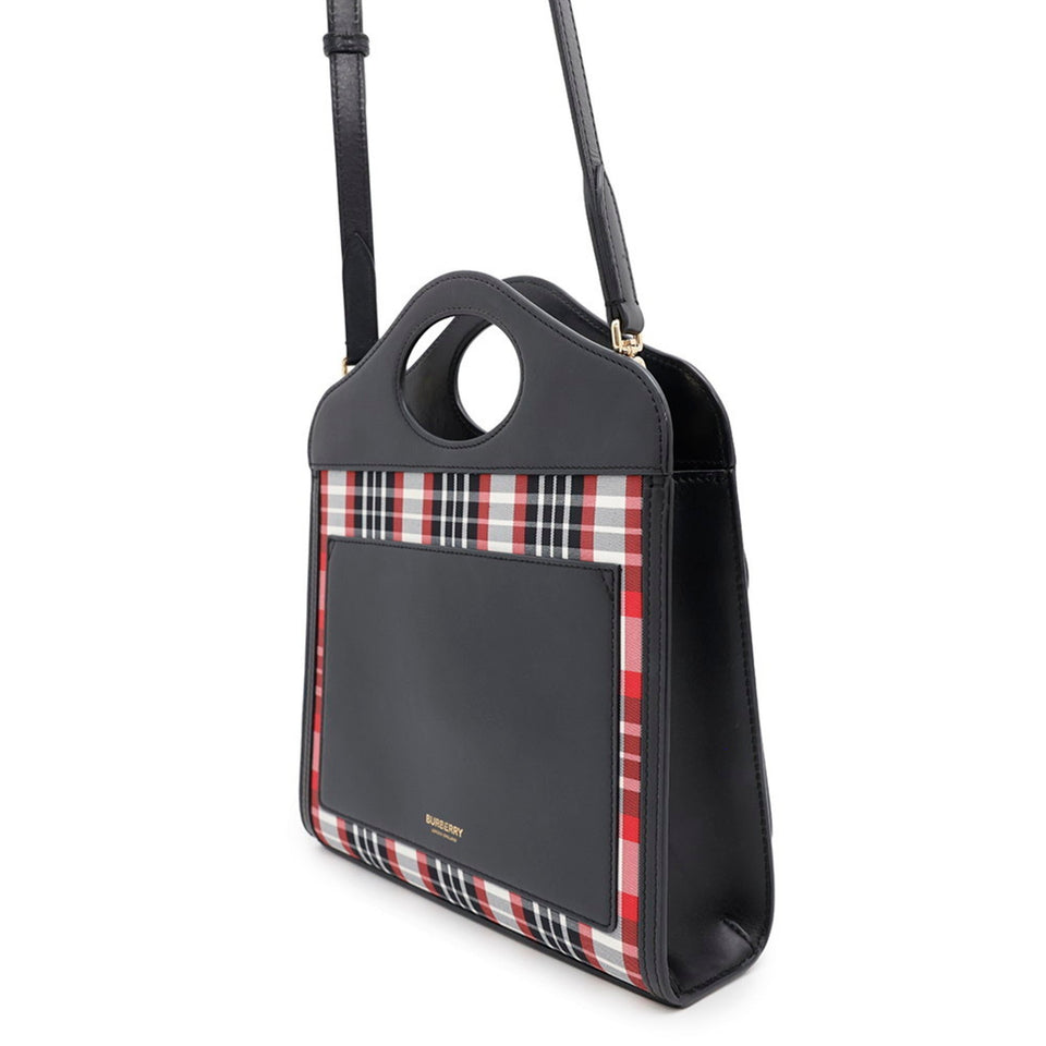 Burberry Black Red Color Nylon Leather Handbag Shoulder Bag ( )