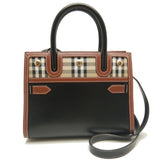 Burberry Beige Black Leather Canvas Tote Bag ( )