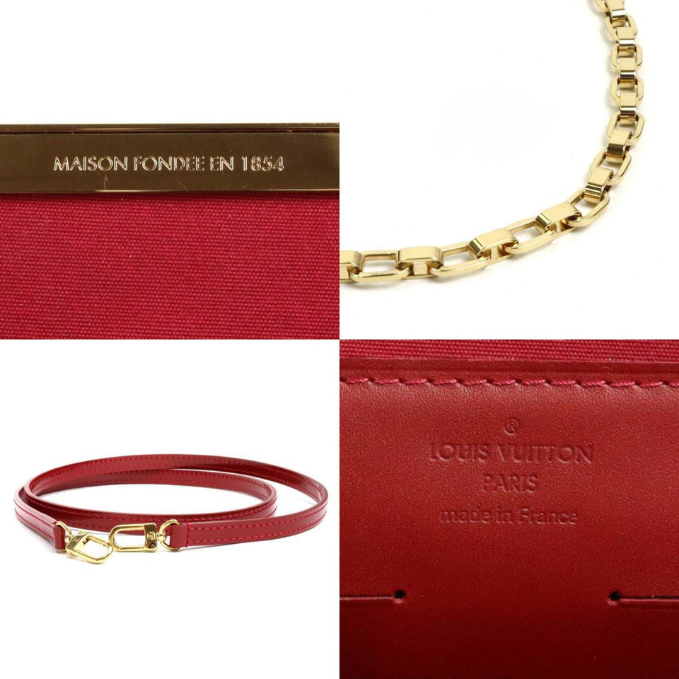 Louis Vuitton Shoulder Bag Diagonal Monogram Verni Clutch Anna Patent Leather Red Gold Women's
