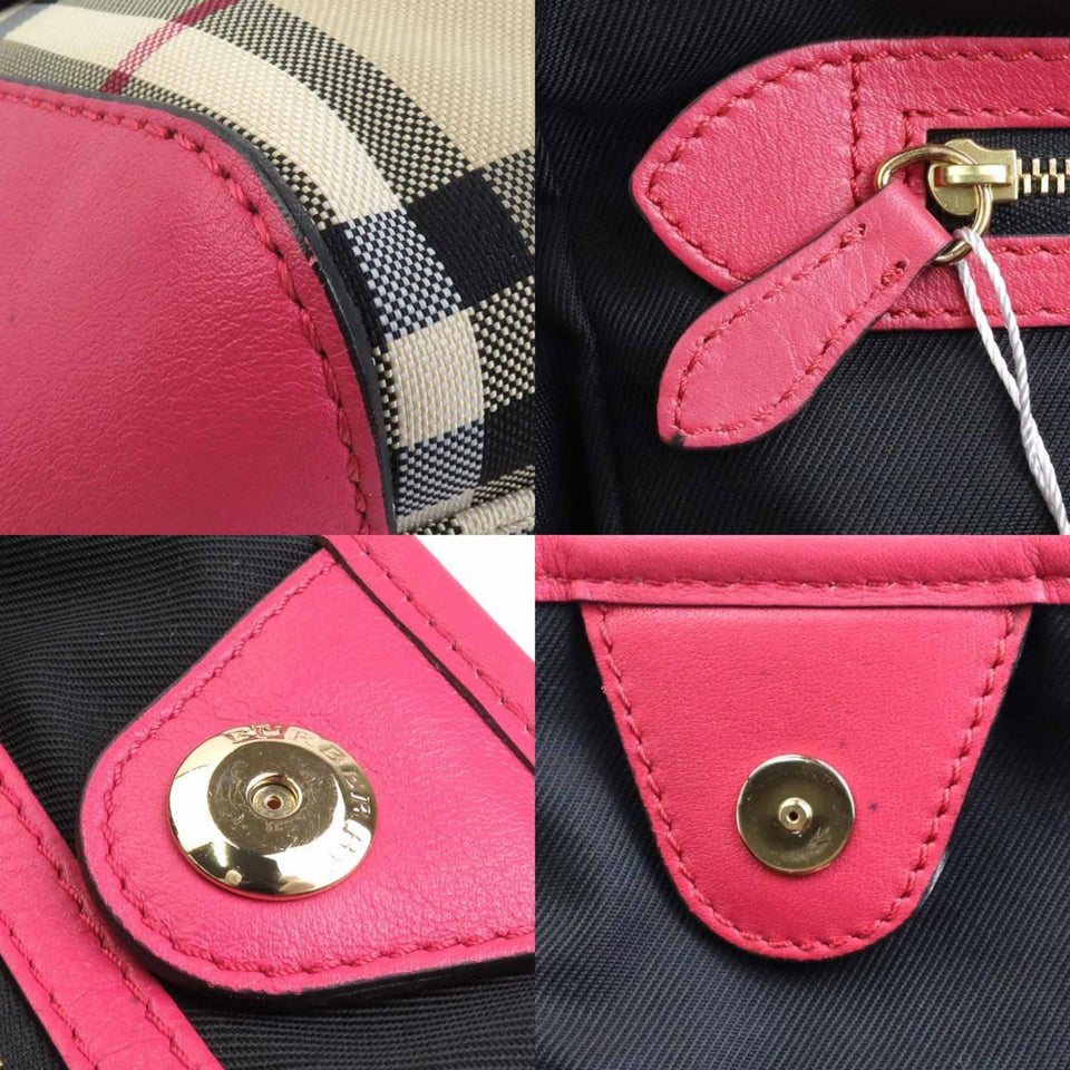 Burberry Beige Pink Nylon Canvas Leather Shoulder Bag ( )