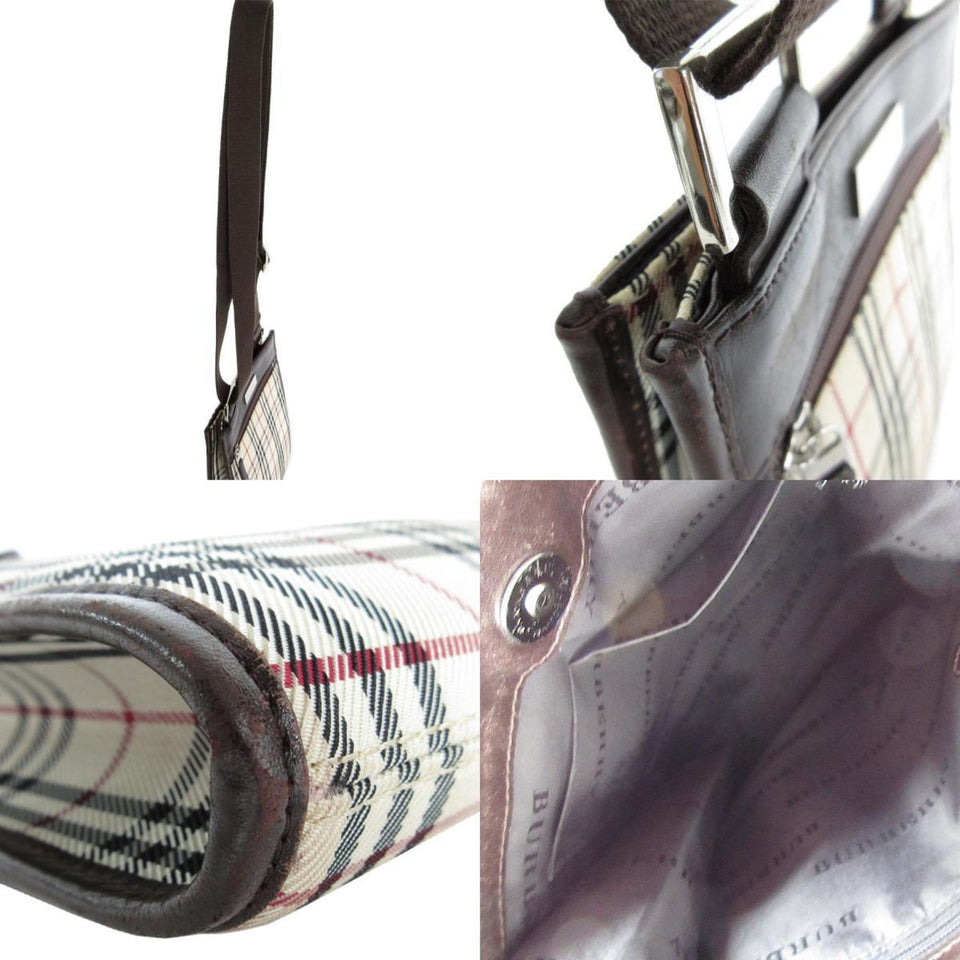 Burberry Beige Brown Canvas Leather Shoulder Bag ( )