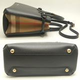 Burberry Black Brown Leather Canvas Handbag ( )
