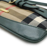 Burberry Beige Green Canvas Leather Clutch Bag Pochette Shoulder Bag ( )