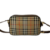 Burberry Beige Black Brown Red Color Canvas Leather Pochette Shoulder Bag ( )