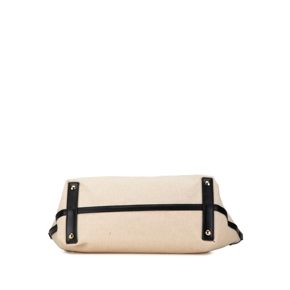 Burberry Black Canvas Leather Shoulder Bag Tote Bag ( )