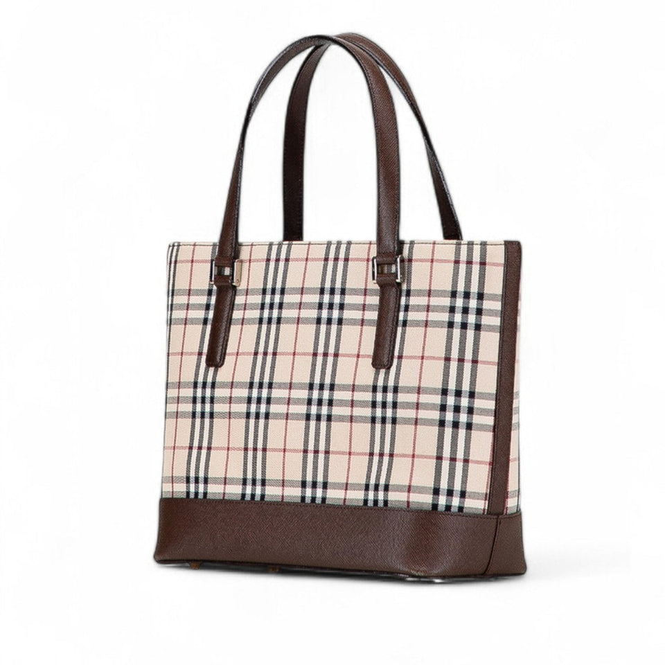 Burberry Beige Brown Canvas Leather Tote Bag ( )