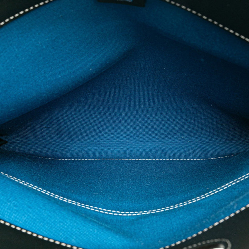 Burberry Black Blue Canvas Leather Handbag Shoulder Bag ( )