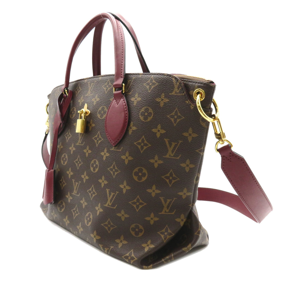 Louis Vuitton Flower zip tote MM Brown Red Bordeaux Monogram PVC coated canvas leather