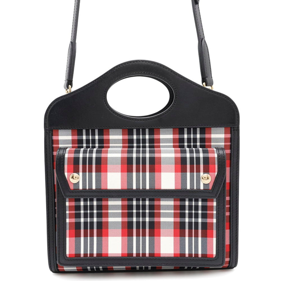 Burberry Black Red Color Nylon Leather Handbag Shoulder Bag ( )