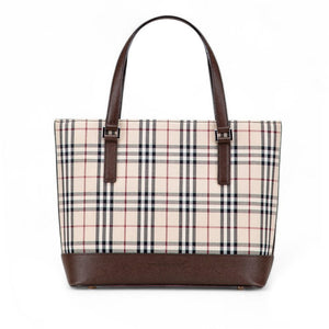 Burberry Beige Brown Canvas Leather Tote Bag ( )