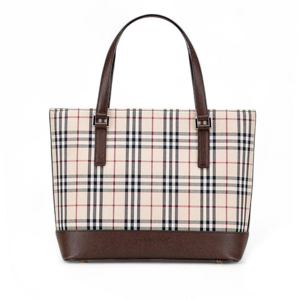 Burberry Beige Brown Canvas Leather Tote Bag ( )