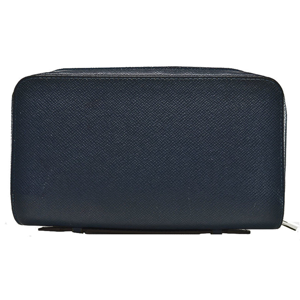 Louis Vuitton Bag Taiga Zippy L Blue Marine Leather Second Organizer Men's