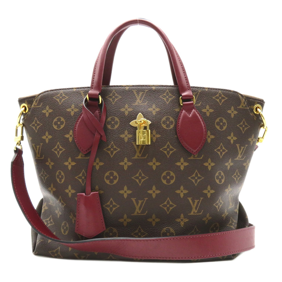 Louis Vuitton Flower zip tote MM Brown Red Bordeaux Monogram PVC coated canvas leather