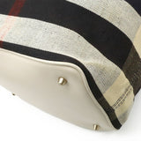 Burberry Black Red Color White Canvas Leather Shoulder Bag Tote Bag ( )