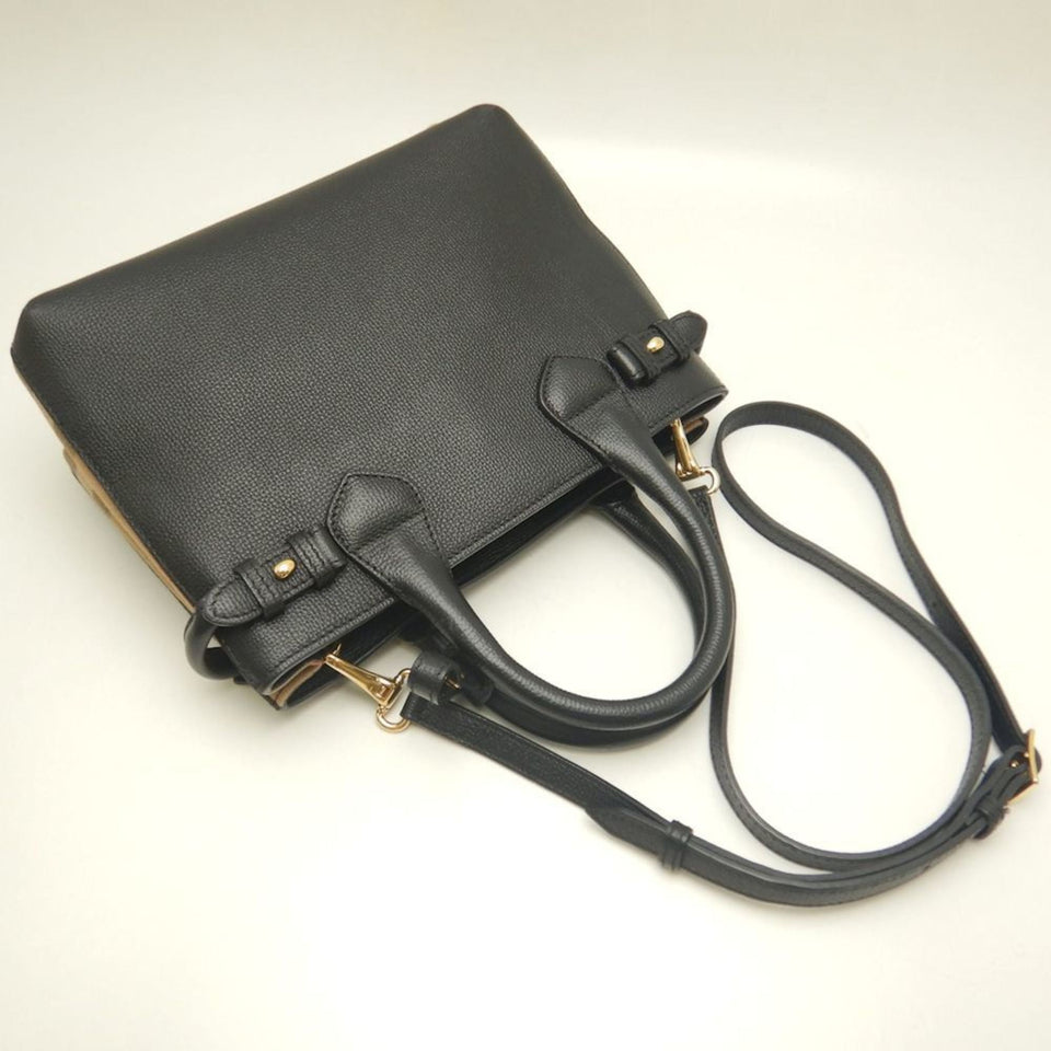 Burberry Black Leather Canvas Handbag ( )
