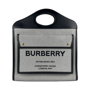 Burberry Black Gray Canvas Leather Handbag Shoulder Bag ( )