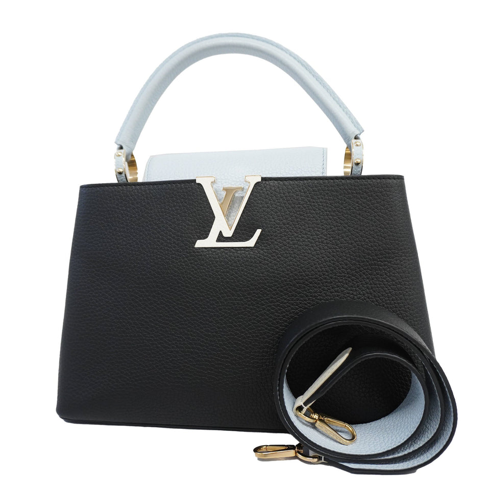 Louis VuittonAuth Taurillon 2way Bag Capucine MM Black,Light Blue
