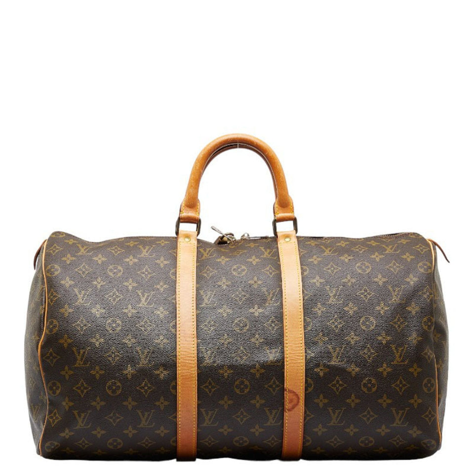 Louis Vuitton Monogram Keepall 50 Boston Bag Brown PVC Leather Ladies