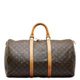 Louis Vuitton Monogram Keepall 50 Boston Bag Brown PVC Leather Ladies