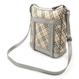 Burberry Beige Black Bordeaux Silver Canvas Leather Shoulder Bag ( )
