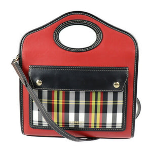 Burberry Black Multi-Color Red Color Leather Nylon Canvas Handbag Shoulder Bag ( )