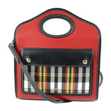 Burberry Black Multi-Color Red Color Leather Nylon Canvas Handbag Shoulder Bag ( )
