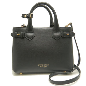 Burberry Black Brown Leather Canvas Handbag ( )