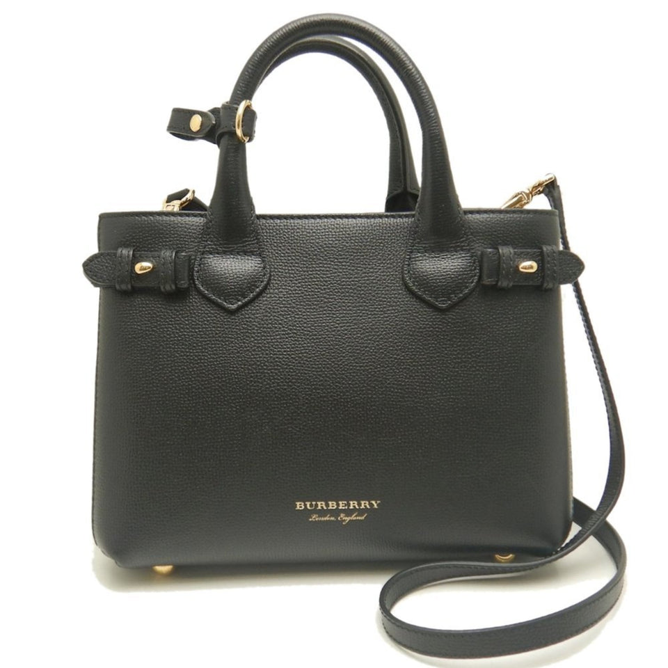 Burberry Black Brown Leather Canvas Handbag ( )