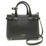 Burberry Black Brown Leather Canvas Handbag ( )