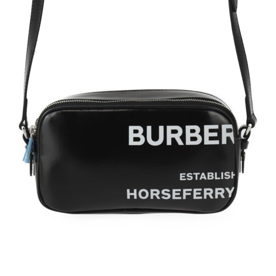 Burberry Black White Coated Canvas Leather Pochette Pouch Shoulder Bag ( )