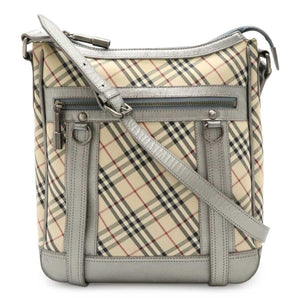 Burberry Beige Black Bordeaux Silver Canvas Leather Shoulder Bag ( )