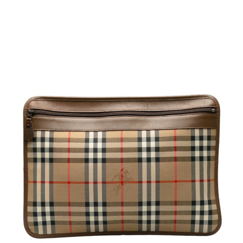 Burberry Beige Canvas Leather Clutch Bag ( )
