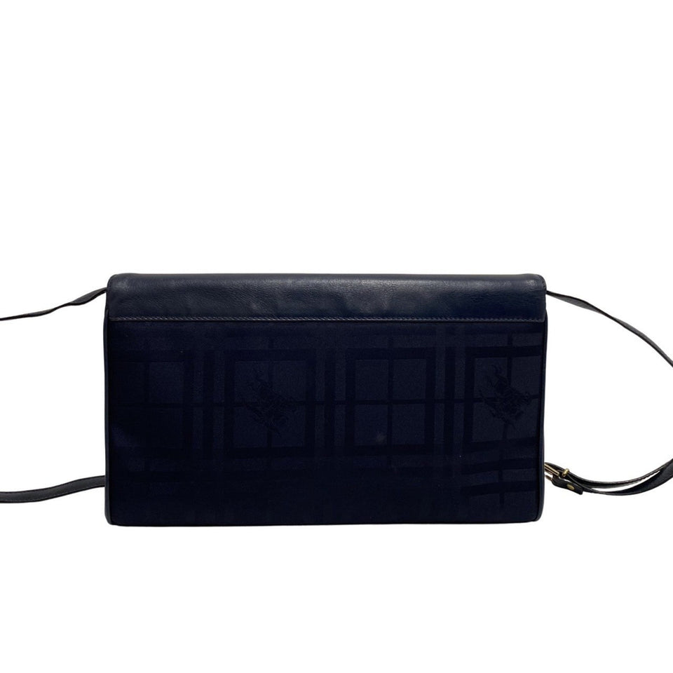 Burberry Navy Leather Nylon Clutch Bag Shoulder Bag ( )