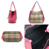 Burberry Beige Pink Nylon Canvas Leather Shoulder Bag ( )