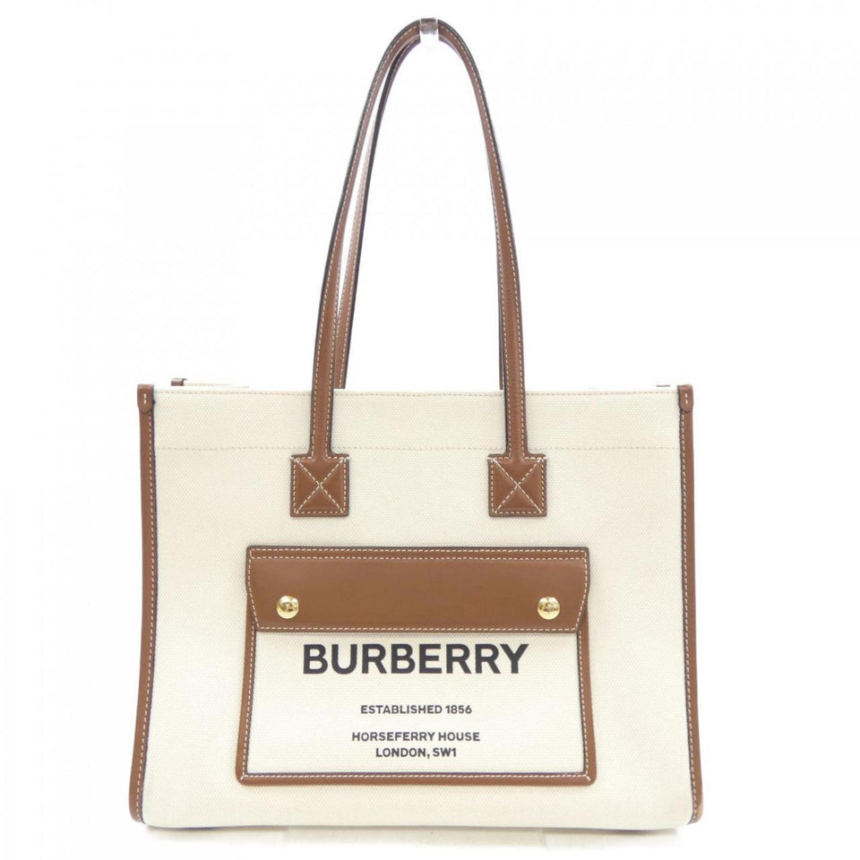 Burberry Brown White Handbag Tote Bag ( )