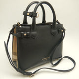 Burberry Black Brown Leather Canvas Handbag ( )